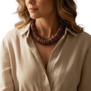 Stephan & Co Women's Statement Wood Brown Necklace NWT